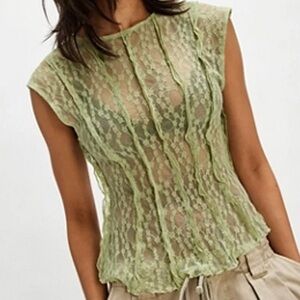Free People Lace Sage Rimone Top